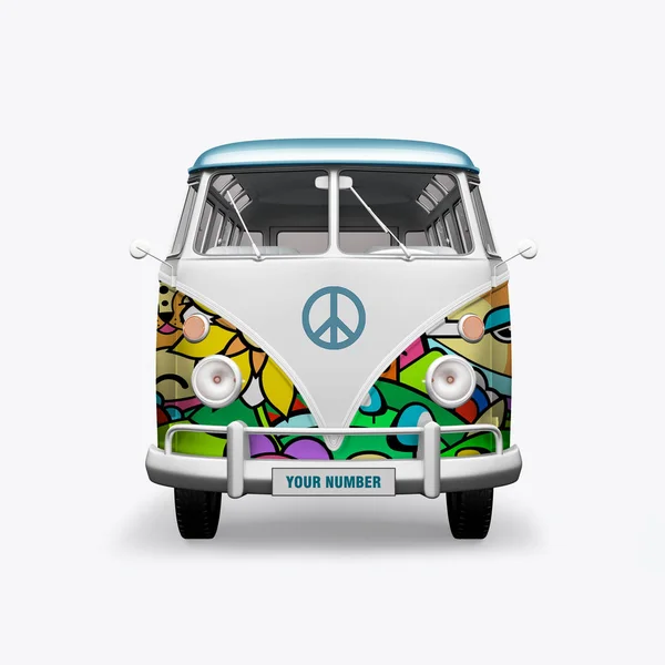 3D render hippie bus on white background