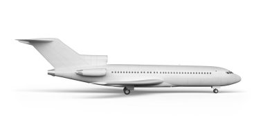 Yolcu uçağı Boeing 727 3d render beyaz bir arka plan üzerinde