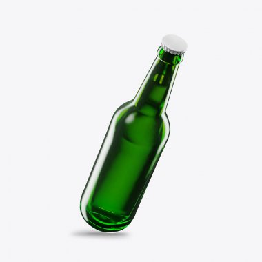 3D render bira bottle beyaz zemin üzerine yeşil