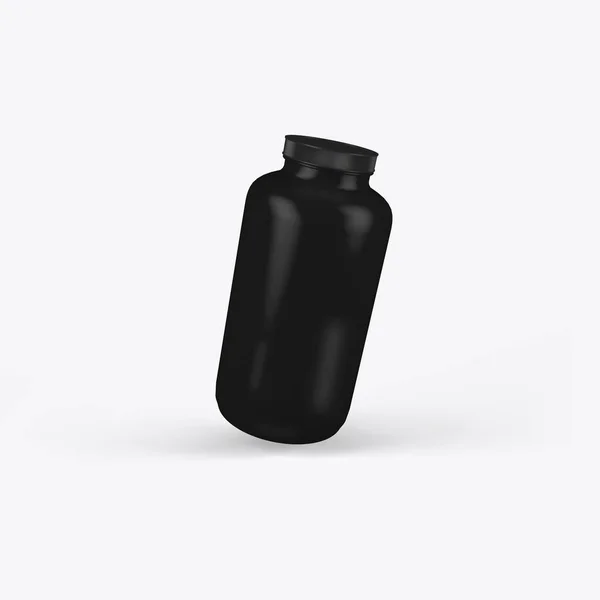 3d rendering of a black jar of sports nutrition on a white background — Stock Photo, Image