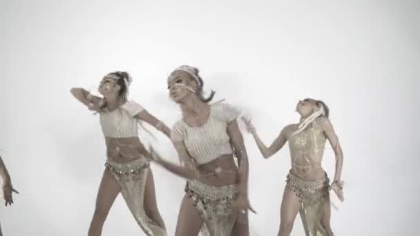 Modern glamorous oriental dances over white background — Stock Video