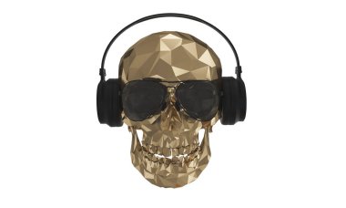Beyaz arka plan ile altın düşük Poli kafatası Dj