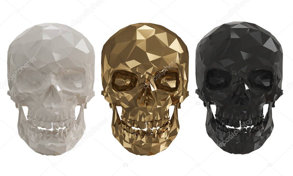 The low poly skulls with white background
