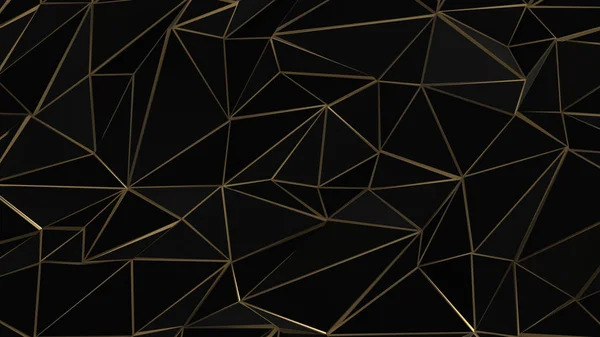Fondo de triángulo de poli bajo abstracto negro y dorado — Foto de Stock