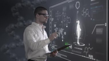 Adam ve hologram olan bilim adamı paneli
