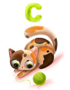 Alfabe harfi 5k olan sevimli bir kedi çizgi filmi.