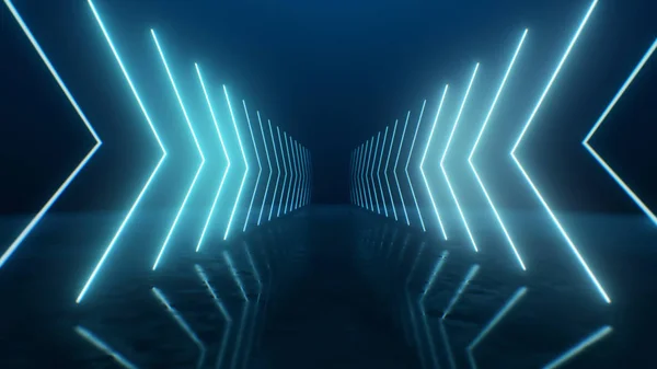 3d render Neon arrows going into perspective — 스톡 사진