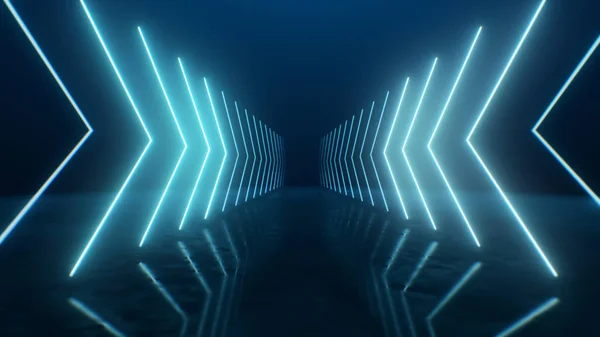 3d render Neon arrows going into perspective