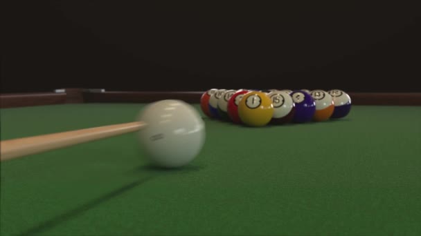 Starting shot of a billiard game — Stock Video