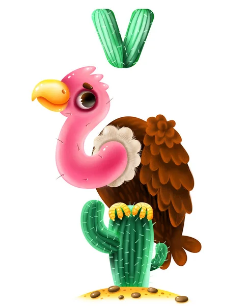 Alfabeto animal para as crianças: V para o abutre. Desenhos animados ilustração — Fotografia de Stock