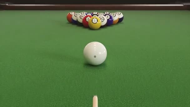 Starting shot of a billiard game — Stock Video