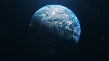 3D rendering blue realistic glow earth in open space