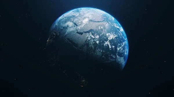 3D рендеринг голубой реалистичной светящейся земли в открытом космосе — стоковое фото
