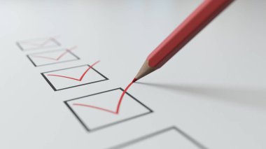 3d render checklist a red pencil will tick in black squares