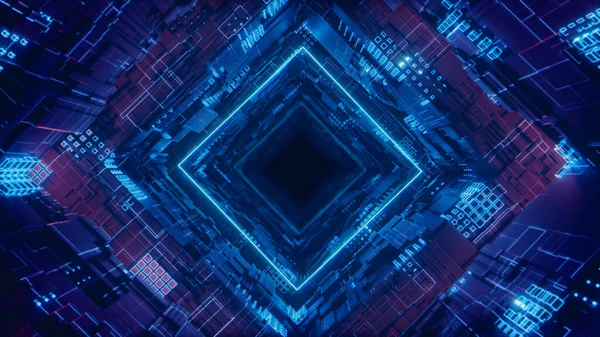 3D vykreslení Rhombus Futuristic Neon Tunnel v 4k — Stock fotografie