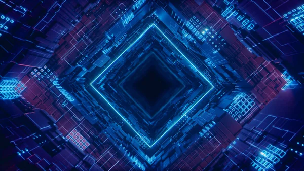3D görüntüleme Rhombus Fütürist Neon Tüneli 4k