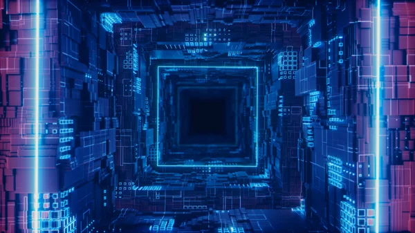 3d render rombo futurista neon túnel em 4k — Fotografia de Stock