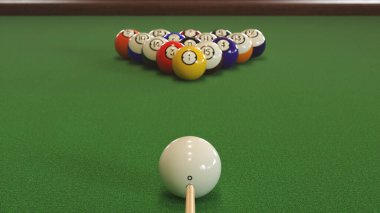 3d canlandırma Bir bilardo oyununun başlangıç vuruşu
