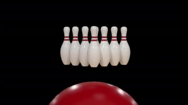 Bowling Strike in slow motion on alpha channel — Stock Video