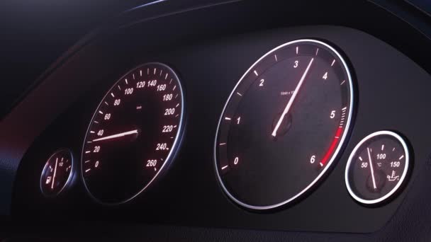 Car speedometer picking up speed at night — Stock Video
