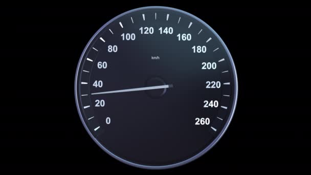 Car speedometer picking up speed on alpha channel — Stock Video