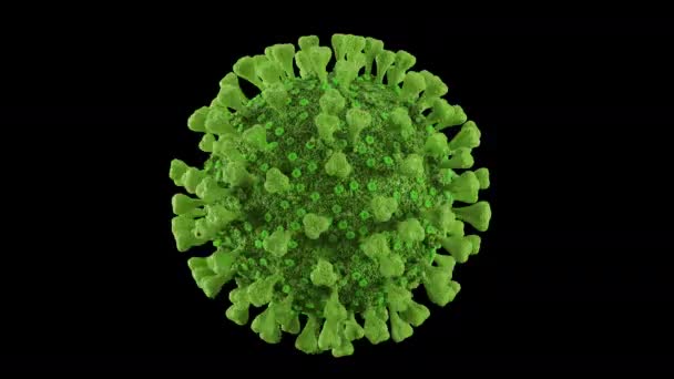 Loop girando coronavirus verde con canal alfa — Vídeo de stock