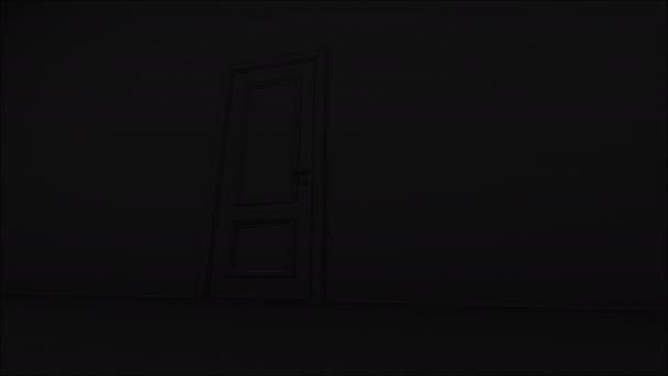 Öppen dörr i mörkt rum med alfakanal — Stockvideo