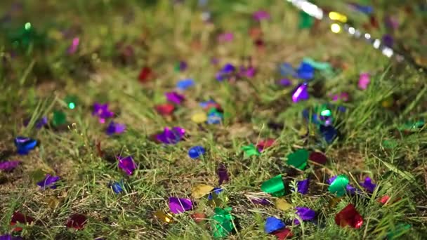 Confetti on green grass at the open-air ceremony — Stock Video