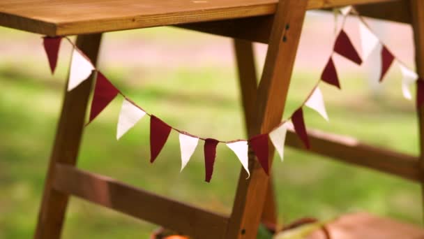 Drapeaux triangulaires balancent dans le vent . — Video