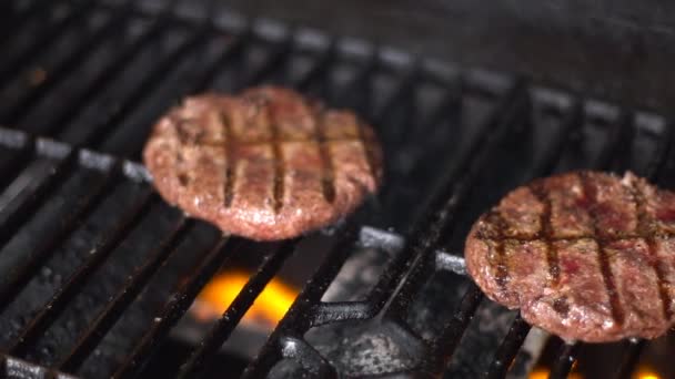 Chuletas de carne picada asadas en la parrilla-3 — Vídeo de stock