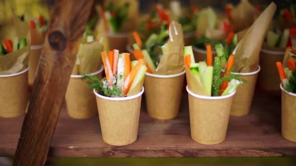 Salad in glasses. — Stock Video