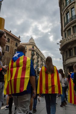 Barselona, İspanya, 03 Ekim - 2017: Pasifik protesto  