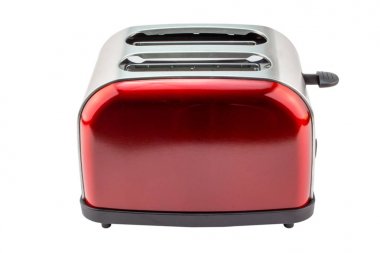 Beyaz izole parlak kırmızı parlak retro ekmek kızartma makinesi