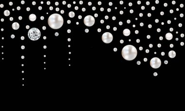 Pearls and diamonds on black background clipart