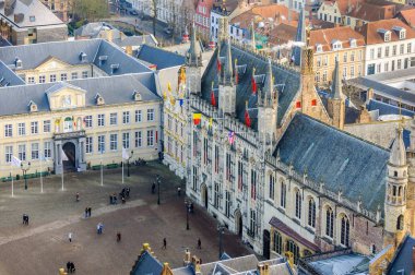 Bruges, Belçika'daki tarihi kentin havadan görünümü