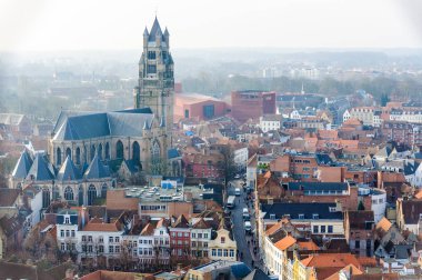 Bruges, Belçika'daki tarihi kentin havadan görünümü