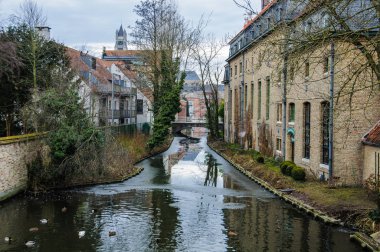 Kış manzarası Bruges, Belçika