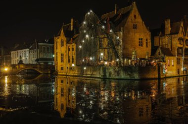 Romantik bir gece sahne Bruges, Belçika