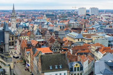 Ghent, Belçika'daki tarihi kentin havadan görünümü
