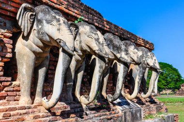 Stupa fil heykeller Sukhotai, Tayland