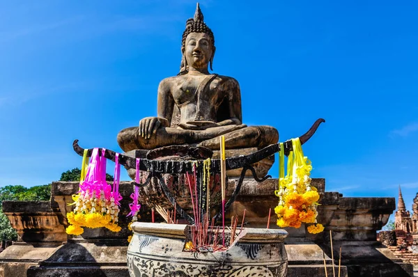 在阿瑜陀耶，泰国坐佛雕像 — 图库照片