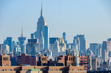 Brooklyn Köprüsü, New York, ABD Nyc midtown görünümünü