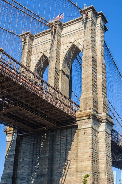 Brooklyn Bridge as seen from Dumbo in Brooklyn, New York City, USA