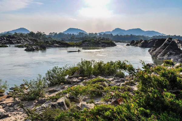 Ποταμού Μεκόνγκ στο ηλιοβασίλεμα στο Don Kone, 4000 νησιά, Λάος — Φωτογραφία Αρχείου