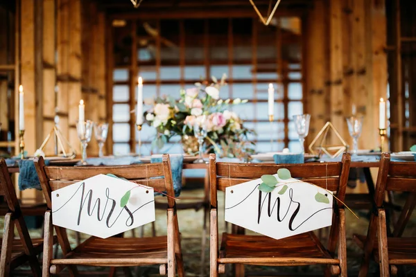 Decoração Mesa Casamento Árvore Madeira — Fotografia de Stock