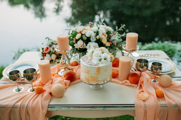 Decoración Mesa Boda Cena Romántica Junto Río — Foto de Stock