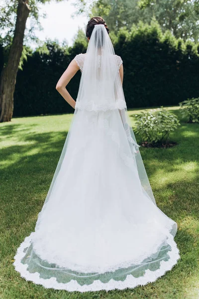 Der Gang Der Braut Einem Schicken Weißen Kleid — Stockfoto