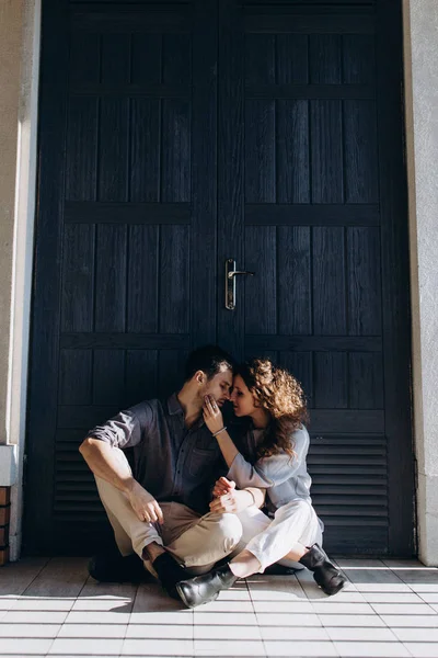 Evening Photo Session Beautiful Young Couple — Stock Photo, Image