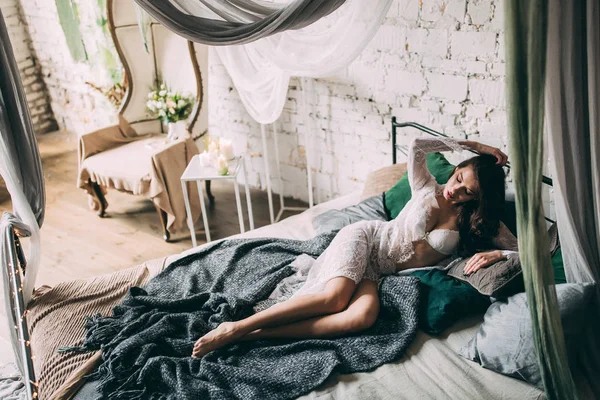 Buongiorno Della Sposa Boudoir Della Sposa Preparativi Nozze Studio — Foto Stock