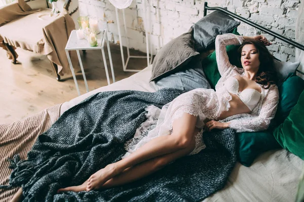 Buongiorno Della Sposa Boudoir Della Sposa Preparativi Nozze Studio — Foto Stock